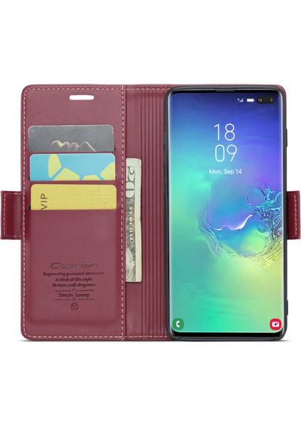 Samsung Galaxy S10 Plus Rfıd Engelleyen Deri Kılıf Cüzdan Stand Telefon Kapağı (Yurt Dışından)