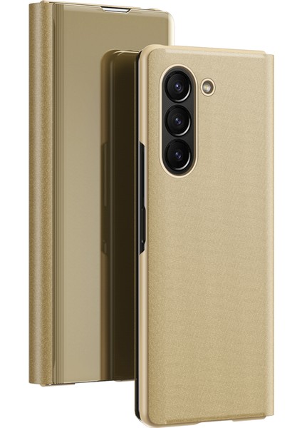 Samsung Galaxy Z Fold5 5g Elektrapılaşma Deri Telefon Kapağı Stand ile Ayna Yüzey Telefon Kılıfı (Yurt Dışından)