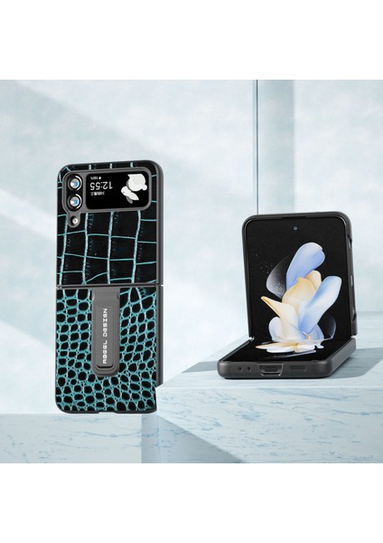 Samsung Galaxy Z Flip4 5g Kickstand Armor Cover Inek Deri+Pc Timsah Doku Telefon Kılıfı (Yurt Dışından) fiyatları