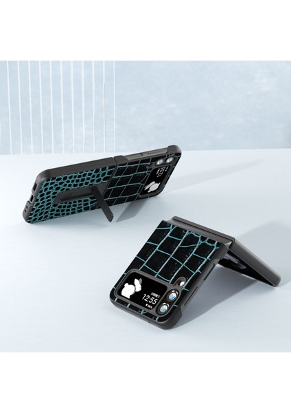 Samsung Galaxy Z Flip4 5g Kickstand Armor Cover Inek Deri+Pc Timsah Doku Telefon Kılıfı (Yurt Dışından) modelleri