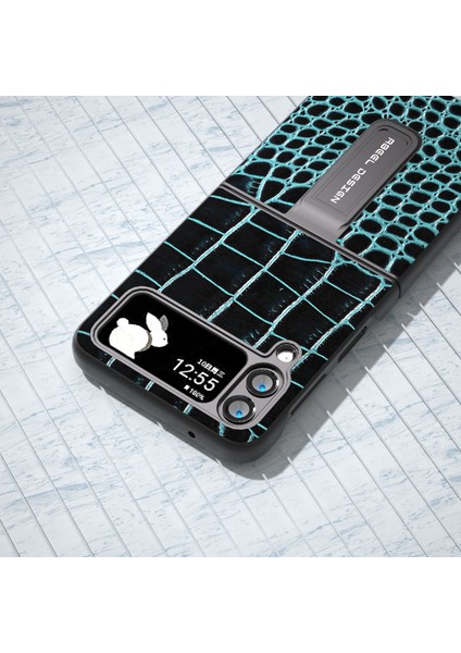 Samsung Galaxy Z Flip4 5g Kickstand Armor Cover Inek Deri+Pc Timsah Doku Telefon Kılıfı (Yurt Dışından) fırsatları