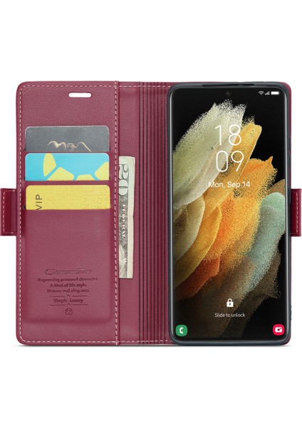 Samsung Galaxy S21 Ultra 5g Litchi Doku Deri Deri Cüzdan Kapağı Rfıd Blowantıon Stand Telefon Kılıfı (Yurt Dışından) fiyatları