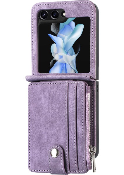 Samsung Galaxy Z Flip5 5g Retro Pu Deri Pc Telefon Kapağı Kickstand ile Koruyucu Cüzdan Kılıfı (Yurt Dışından)