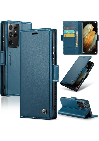 Samsung Galaxy S21 Ultra 5g Litchi Doku Deri Deri Cüzdan Kapağı Rfıd Blowantıon Stand Telefon Kılıfı (Yurt Dışından)
