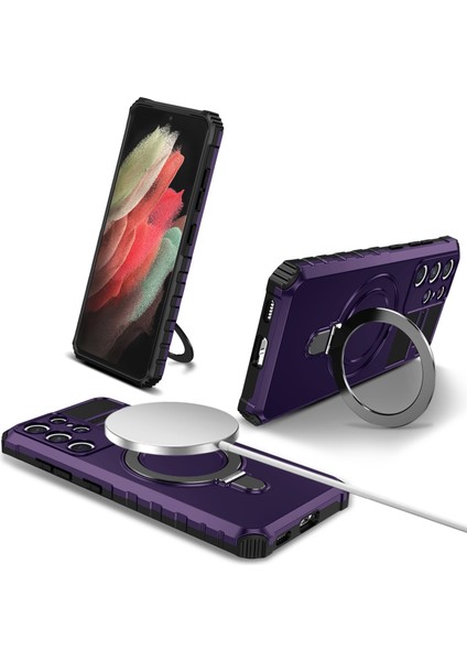 Samsung Galaxy S21 Ultra 5g Manyetik Kickstand Case Pc+Tpu Çizik Dirençli Telefon Kapağı (Yurt Dışından)