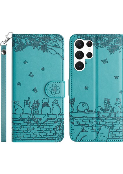 Duvar Kedileri Samsung Galaxy S23 Ultra, Pu Deri Stand Cüzdan Kapağı Kayış (Yurt Dışından)