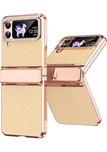 Samsung Galaxy Z Flip4 5g Menteşe Koruma Telefon Kılıfı Pu Deri+Pc Elektrografa Kapağı (Yurt Dışından)