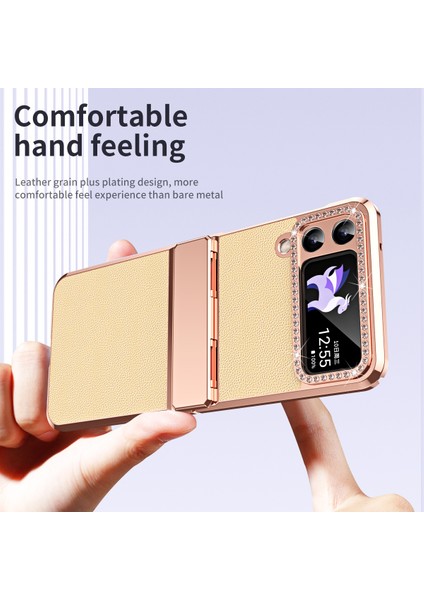 Samsung Galaxy Z Flip4 5g Menteşe Koruma Telefon Kılıfı Pu Deri+Pc Elektrografa Kapağı (Yurt Dışından)