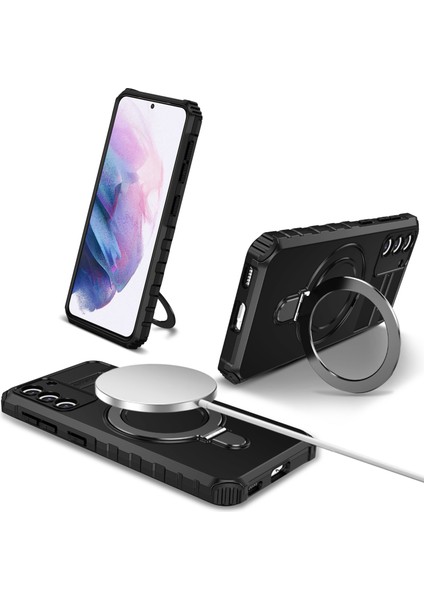 Samsung Galaxy S21 Plus 5g Manyetik Metal Yüzük Cep Telefon Kılıfı Pc+ Tpu Telefon Kickstand Cover (Yurt Dışından)