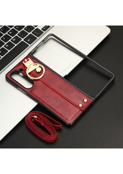 Samsung Galaxy Z Fold5 5g 5g Buzağı Dokusu Pu Deri Pc Kasası Kickstand Telefon Kapağı Omuz Kayışı (Yurt Dışından)