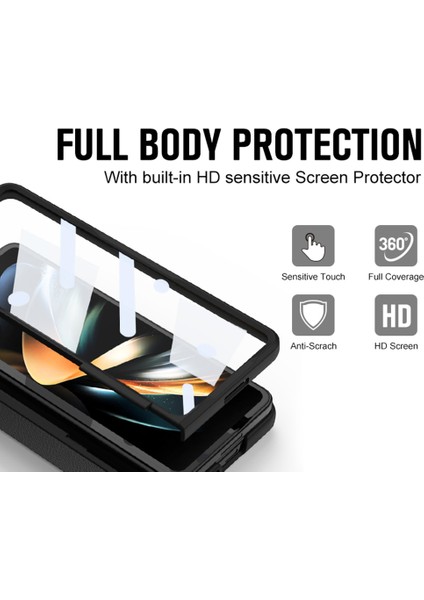 Samsung Galaxy Z Fold5 5g Kickstand Telefon Kılıfı Pu Deri+Pc Şok Geçirmez Koruyucu Kapak Temperli Cam Film ile (Yurt Dışından)