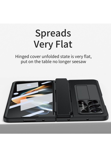 Samsung Galaxy Z Fold5 5g Kickstand Telefon Kılıfı Pu Deri+Pc Şok Geçirmez Koruyucu Kapak Temperli Cam Film ile (Yurt Dışından)