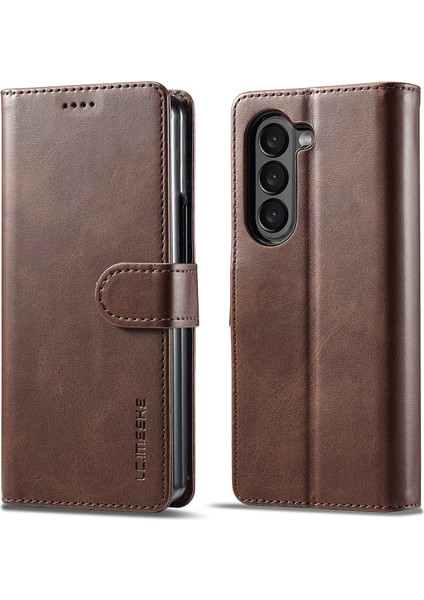 Samsung Galaxy Z Fold5 5g Cüzdan Deri Telefon Kılıf Stand Buzağı Doku Telefon Kapağı (Yurt Dışından)