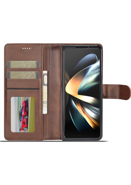 Samsung Galaxy Z Fold5 5g Cüzdan Deri Telefon Kılıf Stand Buzağı Doku Telefon Kapağı (Yurt Dışından)