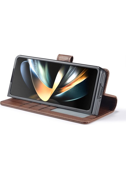 Samsung Galaxy Z Fold5 5g Cüzdan Deri Telefon Kılıf Stand Buzağı Doku Telefon Kapağı (Yurt Dışından)