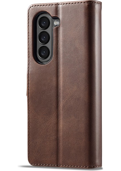 Samsung Galaxy Z Fold5 5g Cüzdan Deri Telefon Kılıf Stand Buzağı Doku Telefon Kapağı (Yurt Dışından)