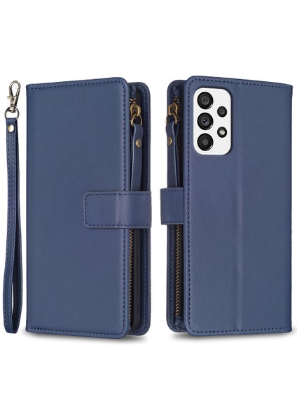 Samsung Galaxy A73 5g Fingerprint Anti-Fingerprint Cüzdan Kılıfı Stand Zippered Pu Deri Kabuk Kapağı (Yurt Dışından)