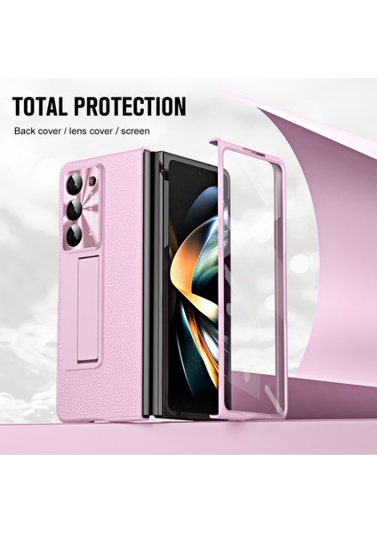 Samsung Galaxy Z Fold5 5g Litchi Doku Deri Pc Kasa Şok Geçirmez Kickstand Telefon Kapağı (Yurt Dışından)