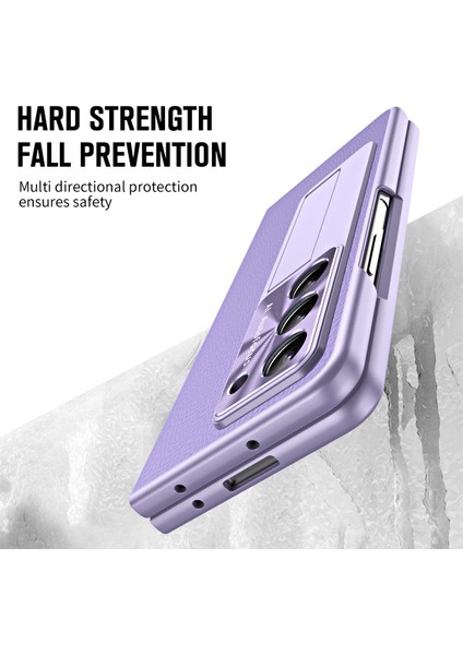 Samsung Galaxy Z Fold5 5g Litchi Doku Deri Pc Kasa Şok Geçirmez Kickstand Telefon Kapağı (Yurt Dışından)