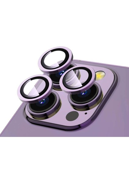 Apple iPhone 14 Pro Max ile Uyumlu Safir Damla Tekli Kamera Lens Koruyucu Derin Mor