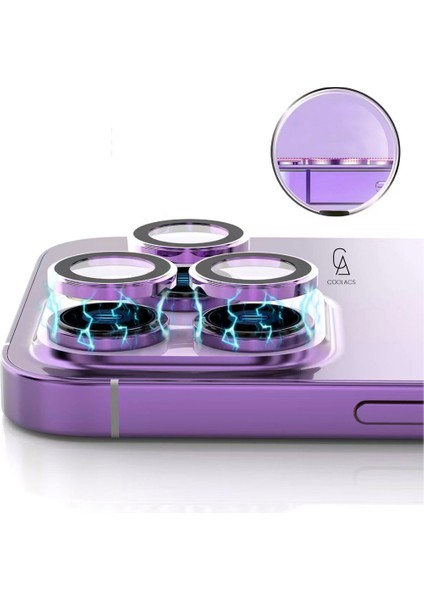 Apple iPhone 14 Pro Max ile Uyumlu Safir Damla Tekli Kamera Lens Koruyucu Derin Mor