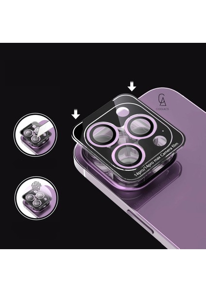 Apple iPhone 14 Pro Max ile Uyumlu Safir Damla Tekli Kamera Lens Koruyucu Derin Mor