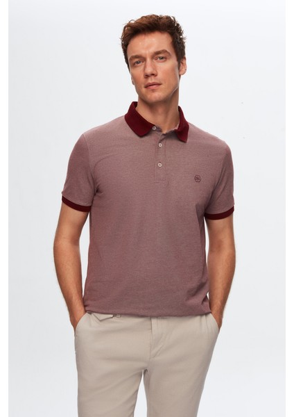 Regular Fit Bordo Polo Yaka Nakışlı Pamuk Karışımlı T-Shirt 8HC14ORT52000