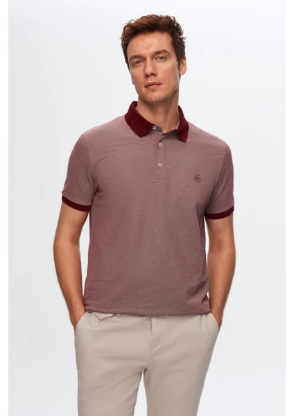 D'S Damat Regular Fit Bordo Polo Yaka Nakışlı Pamuk Karışımlı T-Shirt 8HC14ORT52000