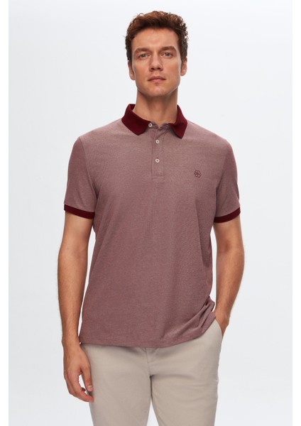 Regular Fit Bordo Polo Yaka Nakışlı Pamuk Karışımlı T-Shirt 8HC14ORT52000