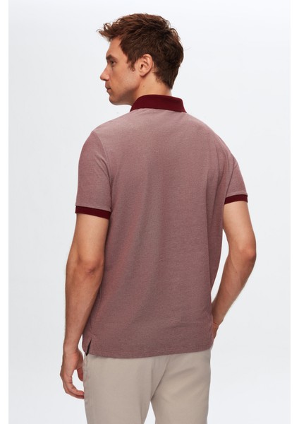 Regular Fit Bordo Polo Yaka Nakışlı Pamuk Karışımlı T-Shirt 8HC14ORT52000