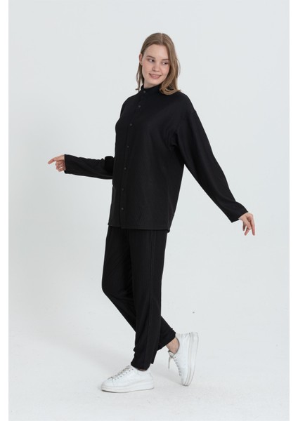 R-4332 Hakim Yaka Gömlek Bel Lastikli Pantolon Geniş Ottoman Takım fırsatları