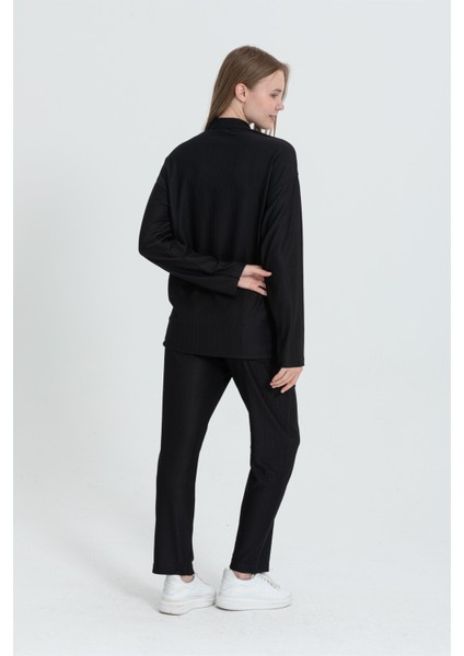 R-4332 Hakim Yaka Gömlek Bel Lastikli Pantolon Geniş Ottoman Takım indirimleri