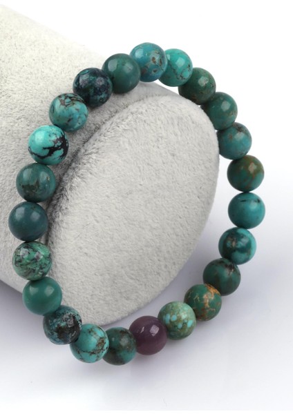 Turkuaz - Yakut Doğal Taş 8 mm Küre Kesim Bileklik