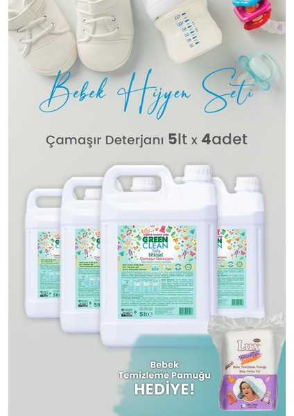 Green Clean Baby Bitkisel Çamaşır Deterjanı Lavanta Yağlı 5 Lt x 4 Adet ve Hediyeli
