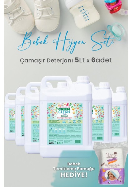 Green Clean Baby Bitkisel Çamaşır Deterjanı Lavanta Yağlı 5 Lt x 6 Adet ve Hediyeli