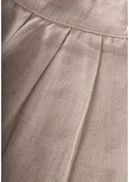 Pileli Keten Bol Pantolon Naturel