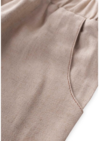 Keten Paçası Lastikli Kargo Pantolon 2-7 Yaş Naturel modelleri