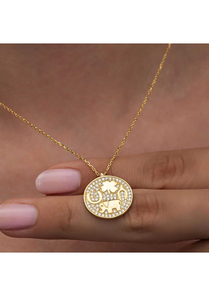Gümüş Gold Fil Motifli Şans Kadın Kolye indirimleri