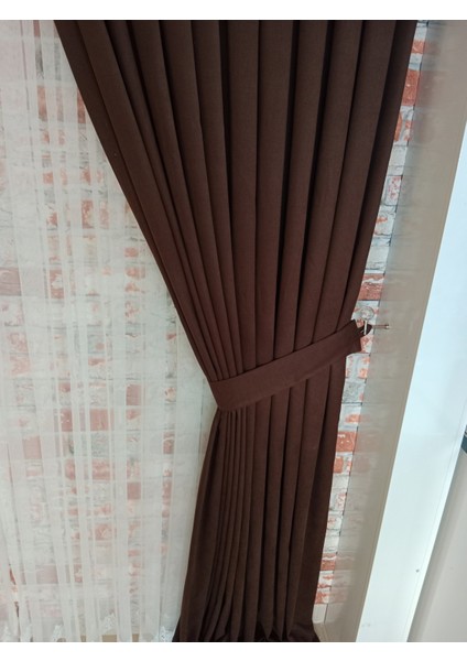 Acı Kahve Renk Fon Kadife Perde Çift Kanat 1/3 Sık Pileli Dikim V-13 modelleri