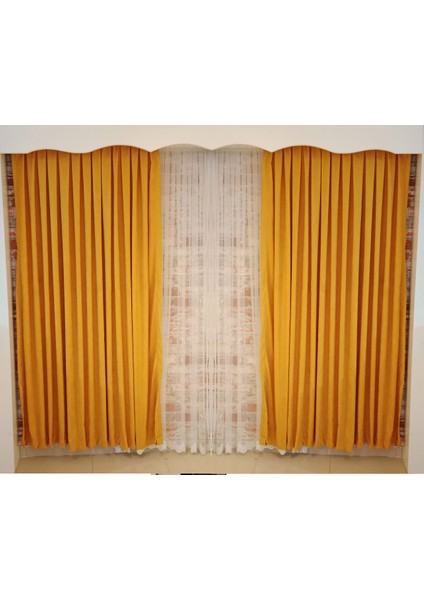 Hardal Sarısı Renk Fon Kadife Perde Çift Kanat 1/3 Sık Pileli Dikim V-16 fiyatları