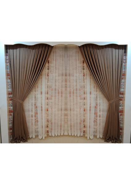 Orta Kahve Renk Fon Kadife Perde Çift Kanat 1/3 Sık Pileli Dikim V-11