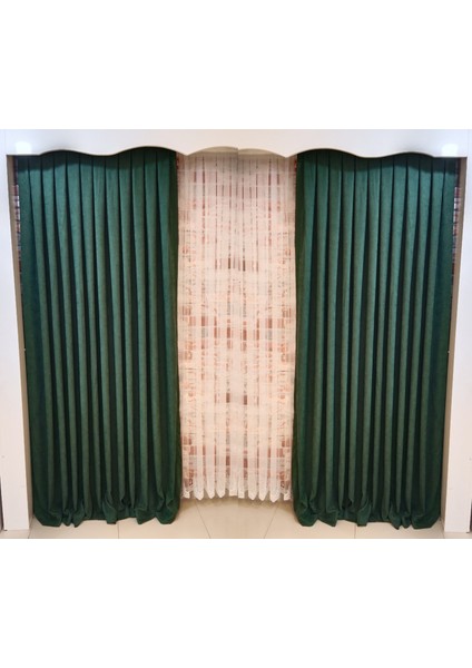 Yeşil Renk Fon Kadife Perde Çift Kanat 1/3 Sık Pileli Dikim V-20 fiyatları
