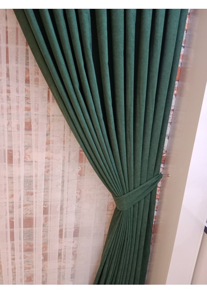 Yeşil Renk Fon Kadife Perde Çift Kanat 1/3 Sık Pileli Dikim V-20 modelleri