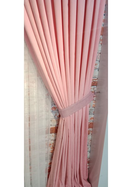 Pembe Renk Fon Kadife Perde Çift Kanat 1/3 Sık Pileli Dikim V-26 modelleri