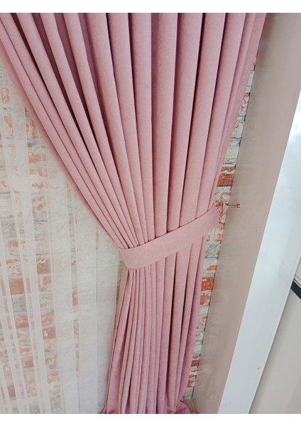 Gül Renk Fon Kadife Perde Çift Kanat 1/3 Sık Pileli Dikim V-27 modelleri