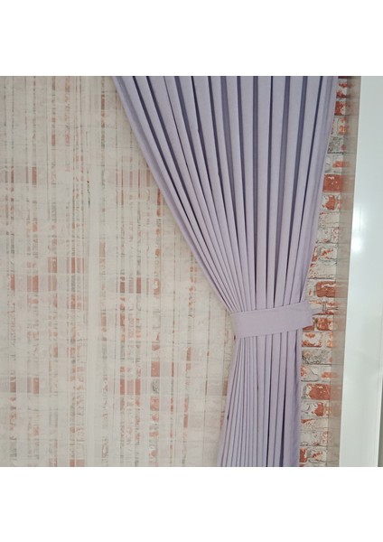 Açık Lila Renk Fon Kadife Perde Çift Kanat 1/3 Sık Pileli Dikim V-31 modelleri