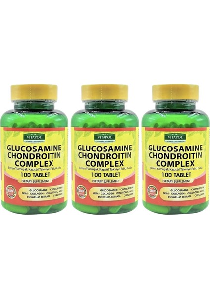 Glucosamine Chondroitin Complex 3 x 100 Tablet Msm Collagen Hyaluronic Acid Boswellia Serrata