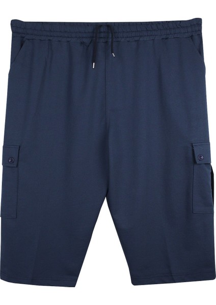 Erkek Büyük Beden Kargo Cepli Penye Kapri Indigo