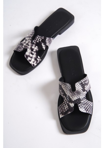 Hakiki Deri MBGVN656KRKDL Kadın Krokodil Desenli Düz Terlik modelleri