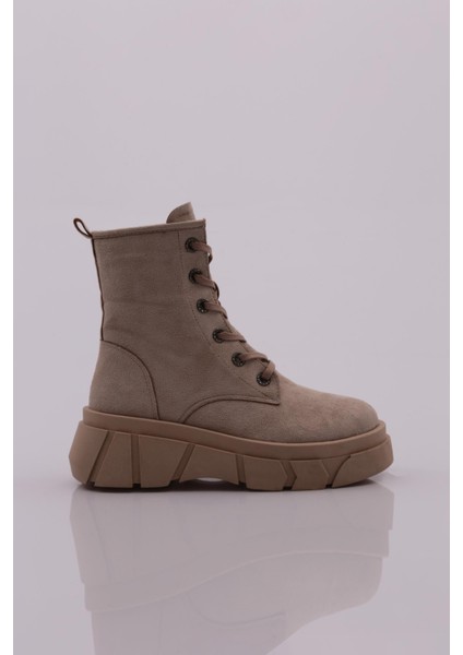 2203 Kadın Fermuarlı Bağcıklı Kalın Taban Bot BEJ SÜET